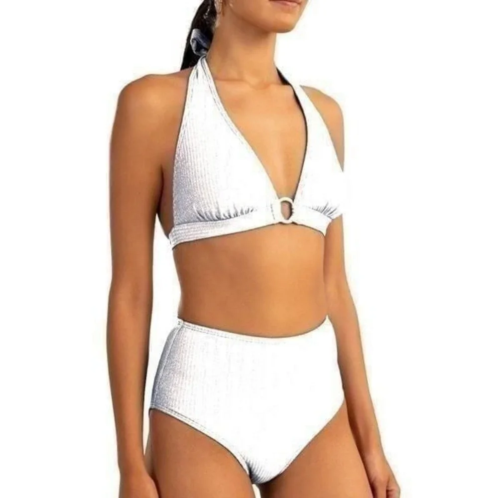 Shoshanna Ring Front Halter‎ Bikini Top in White